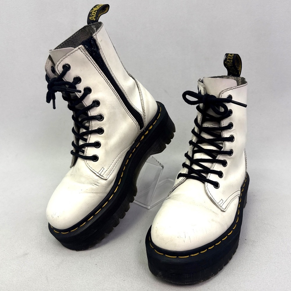 Dr. Martens Jadon White Leather Platform Combat Boots Women Size 6